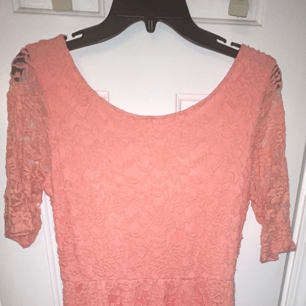 Coral Lace High-Low Dress